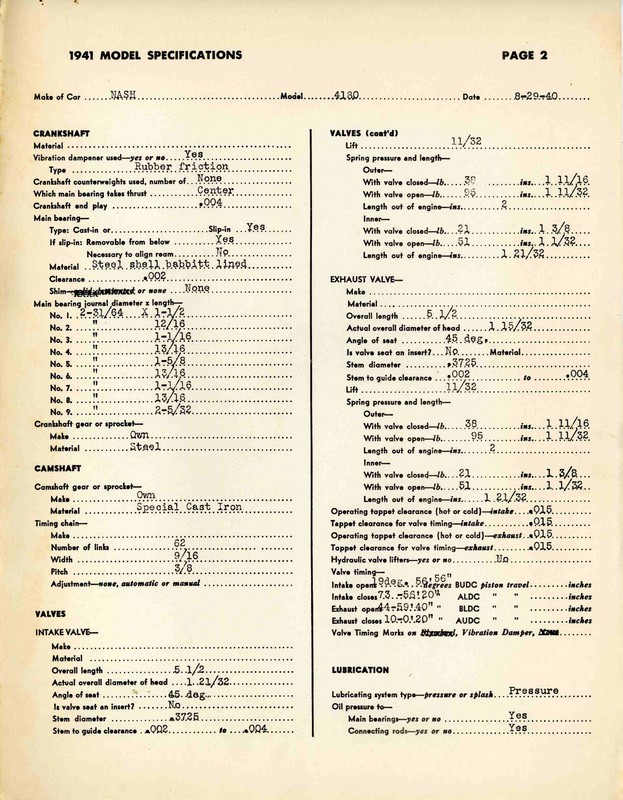 1941 Nash Specifications Page 8
